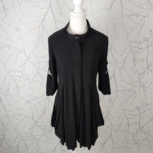 Joseph Ribkoff Black Stretch Knit Pleated Drape Button Up Tunic